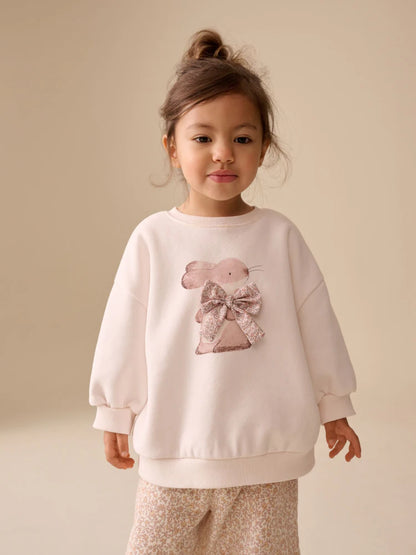 |Girl| Conjunto Cream Bunny Hey Hi com Blusa De Moletom e Calça Pantalona (3 meses a 7 anos)