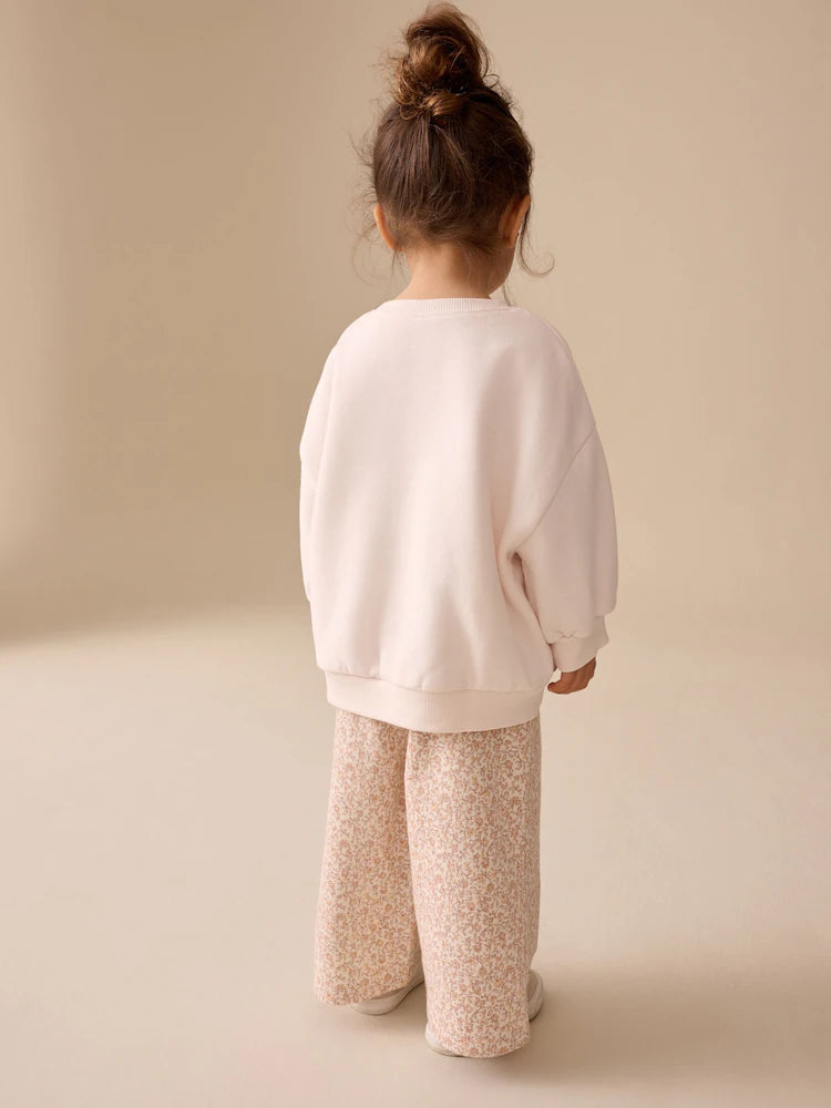 |Girl| Conjunto Cream Bunny Hey Hi com Blusa De Moletom e Calça Pantalona (3 meses a 7 anos)