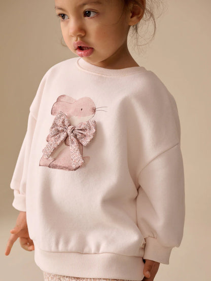 |Girl| Conjunto Cream Bunny Hey Hi com Blusa De Moletom e Calça Pantalona (3 meses a 7 anos)