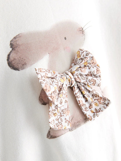 |Girl| Conjunto Cream Bunny Hey Hi com Blusa De Moletom e Calça Pantalona (3 meses a 7 anos)