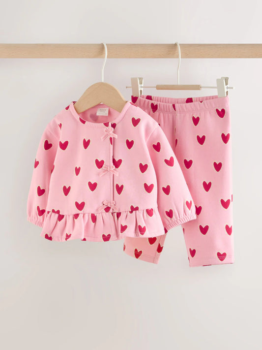 |BabyGirl| Conjunto De Top e Leggings Com Estampa De Coração Rosa (2 peças, de 0 meses a 2 anos)meses a 2 anos).