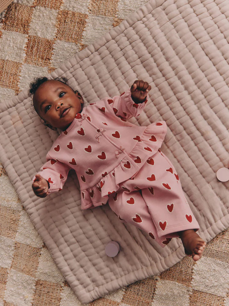 |BabyGirl| Conjunto De Top e Leggings Com Estampa De Coração Rosa (2 peças, de 0 meses a 2 anos)meses a 2 anos).