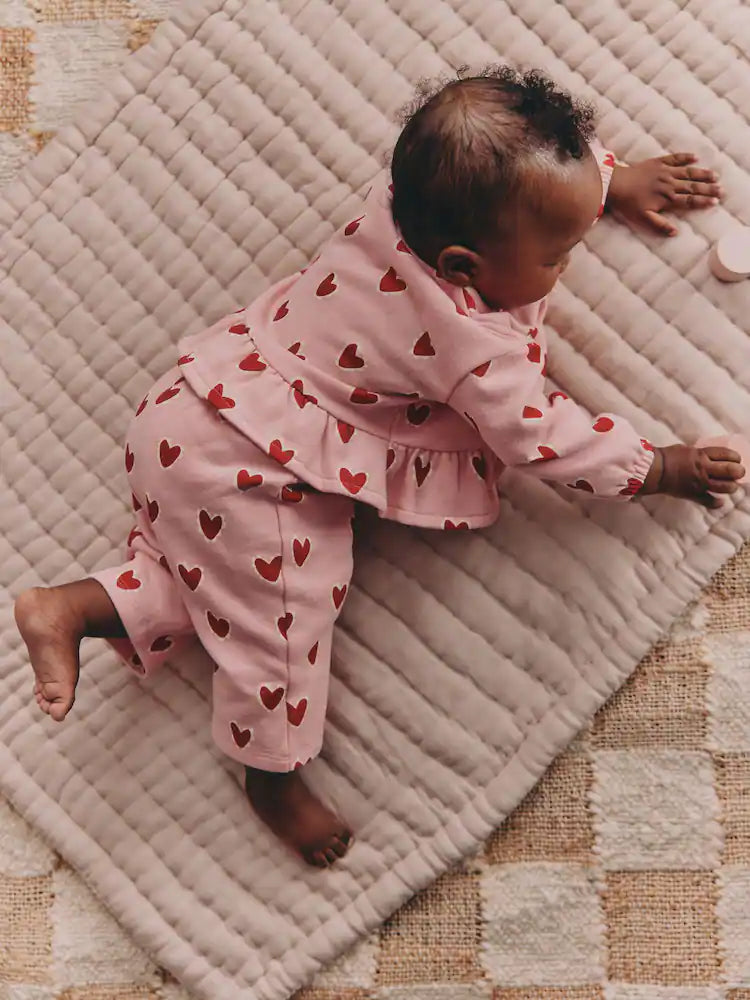 |BabyGirl| Conjunto De Top e Leggings Com Estampa De Coração Rosa (2 peças, de 0 meses a 2 anos)meses a 2 anos).