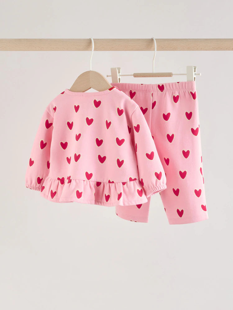 |BabyGirl| Conjunto De Top e Leggings Com Estampa De Coração Rosa (2 peças, de 0 meses a 2 anos)meses a 2 anos).