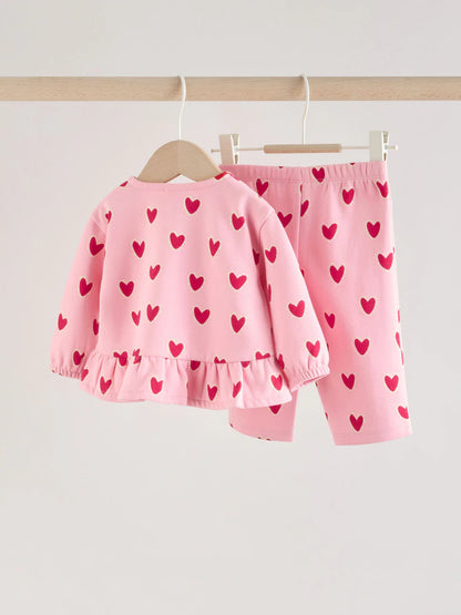 |BabyGirl| Conjunto De Top e Leggings Com Estampa De Coração Rosa (2 peças, de 0 meses a 2 anos)meses a 2 anos).