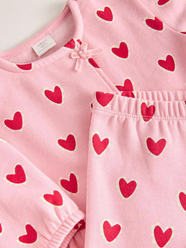 |BabyGirl| Conjunto De Top e Leggings Com Estampa De Coração Rosa (2 peças, de 0 meses a 2 anos)meses a 2 anos).