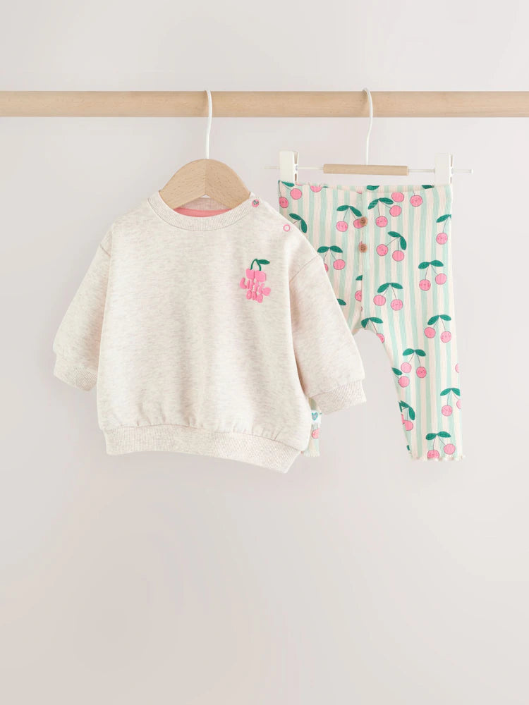 |BabyGirl| Conjunto De Moletom e Leggings Para Bebê Nas Cores Verde e Cinza (2 peças, de 0 meses a 2 anos).