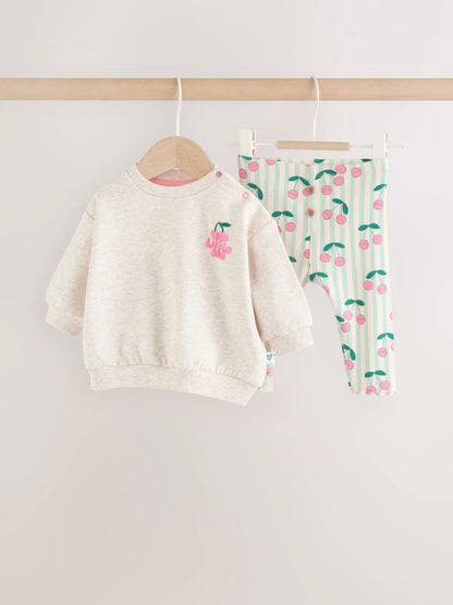 |BabyGirl| Conjunto De Moletom e Leggings Para Bebê Nas Cores Verde e Cinza (2 peças, de 0 meses a 2 anos).