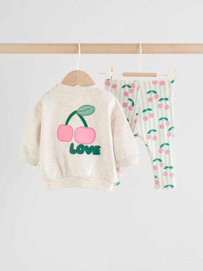 |BabyGirl| Conjunto De Moletom e Leggings Para Bebê Nas Cores Verde e Cinza (2 peças, de 0 meses a 2 anos).