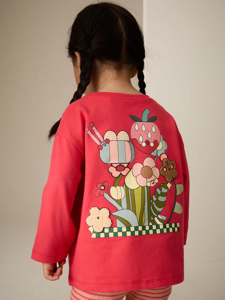 |Girl| Conjunto De Blusa De Manga Longa e Legging Rosa-Vivo (3 meses a 7 anos)