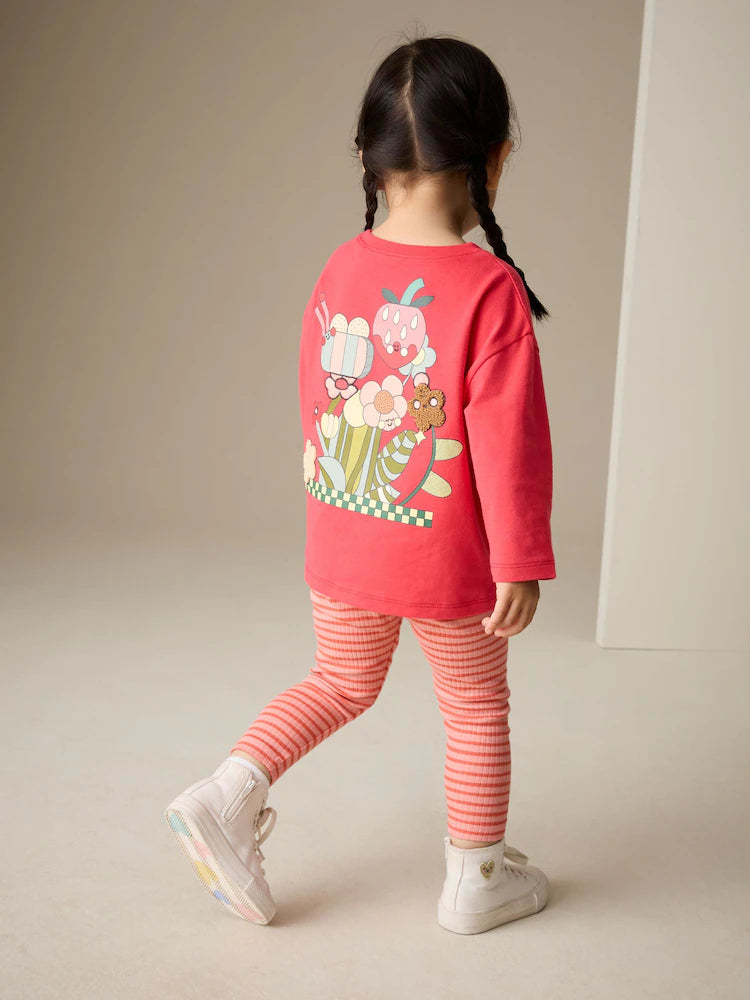 |Girl| Conjunto De Blusa De Manga Longa e Legging Rosa-Vivo (3 meses a 7 anos)