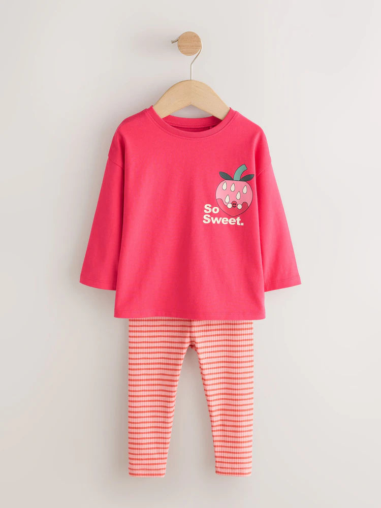 |Girl| Conjunto De Blusa De Manga Longa e Legging Rosa-Vivo (3 meses a 7 anos)