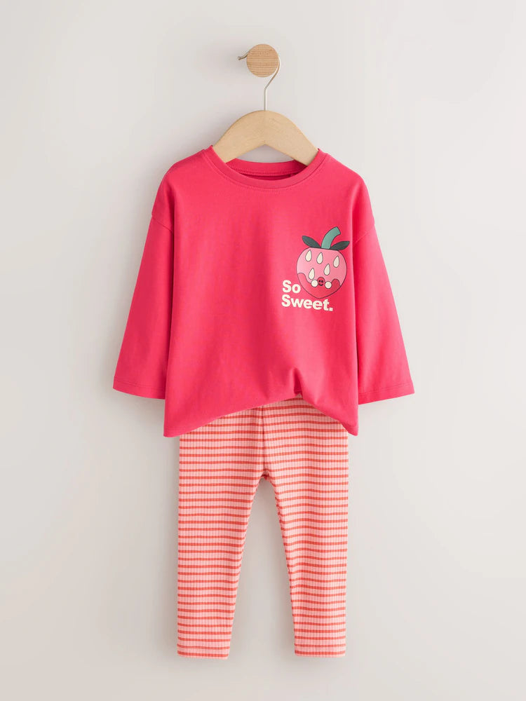 |Girl| Conjunto De Blusa De Manga Longa e Legging Rosa-Vivo (3 meses a 7 anos)