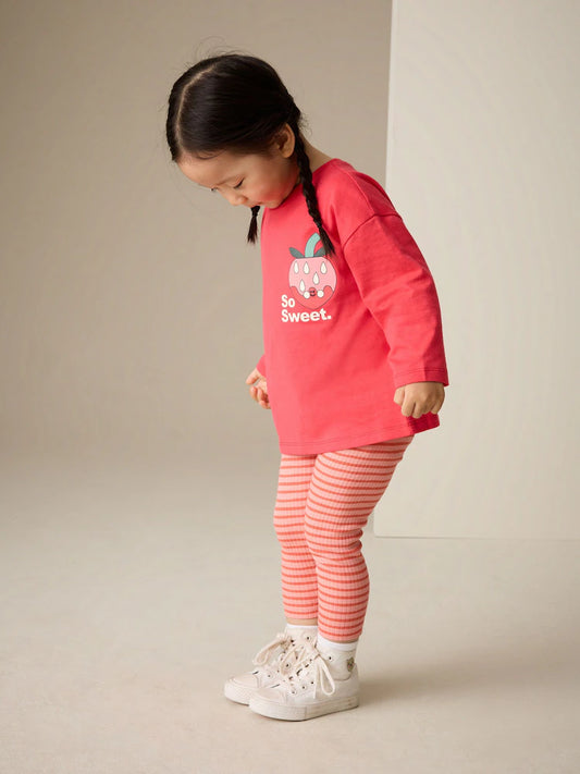 |Girl| Conjunto De Blusa De Manga Longa e Legging Rosa-Vivo (3 meses a 7 anos)