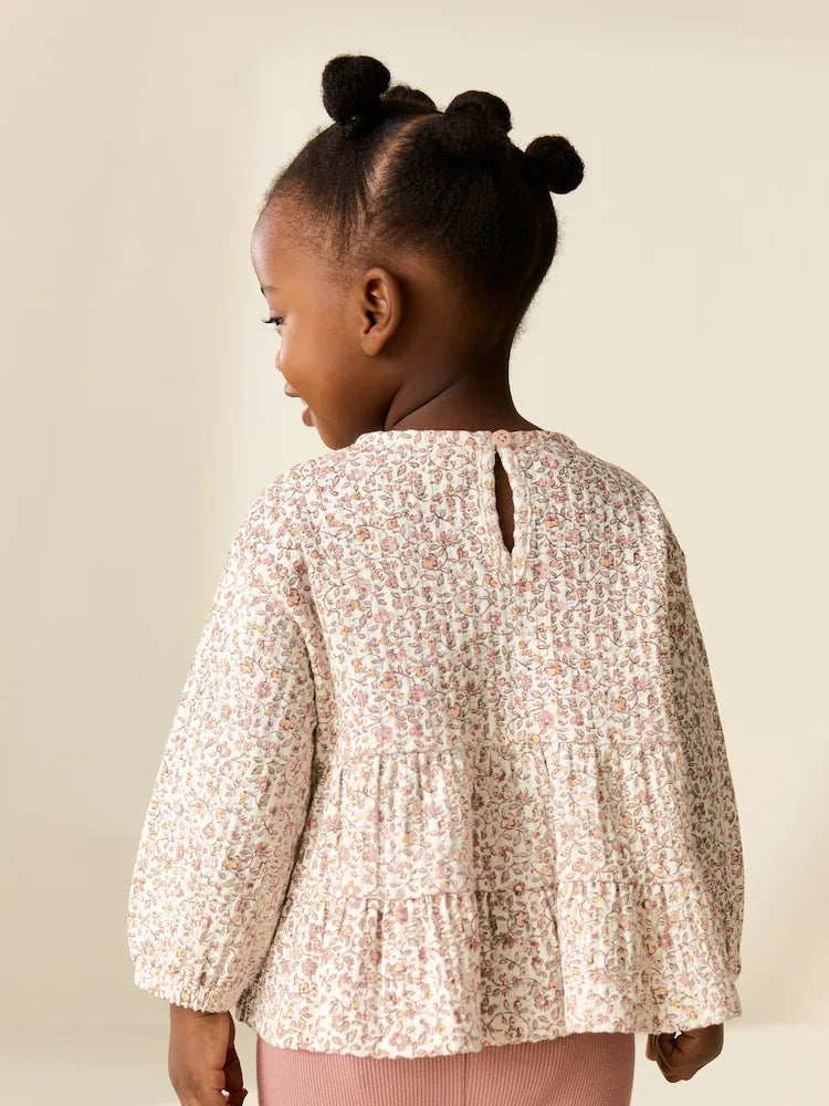 |Girl| Conjunto De Blusa De Manga Comprida e Leggings Com Estampa Floral Miúda Em Tons Neutros (3 meses a 7 anos)