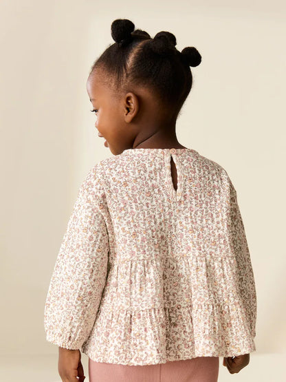 |Girl| Conjunto De Blusa De Manga Comprida e Leggings Com Estampa Floral Miúda Em Tons Neutros (3 meses a 7 anos)