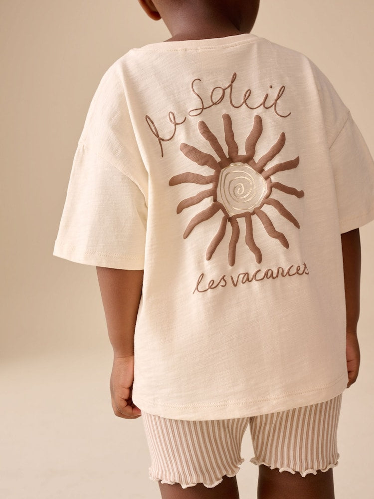 |Girl| Conjunto De Camiseta De Manga Curta e Shorts De Ciclismo Cor Cru (3 meses a 7 anos)