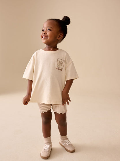 |Girl| Conjunto De Camiseta De Manga Curta e Shorts De Ciclismo Cor Cru (3 meses a 7 anos)