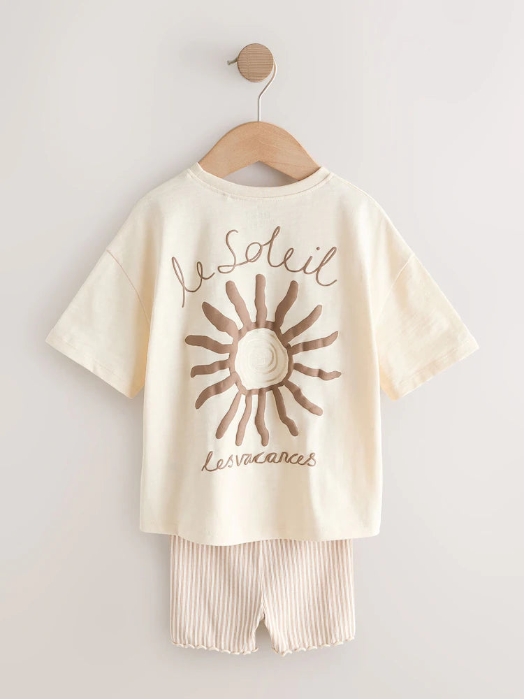 |Girl| Conjunto De Camiseta De Manga Curta e Shorts De Ciclismo Cor Cru (3 meses a 7 anos)
