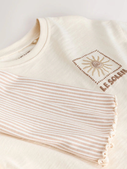 |Girl| Conjunto De Camiseta De Manga Curta e Shorts De Ciclismo Cor Cru (3 meses a 7 anos)