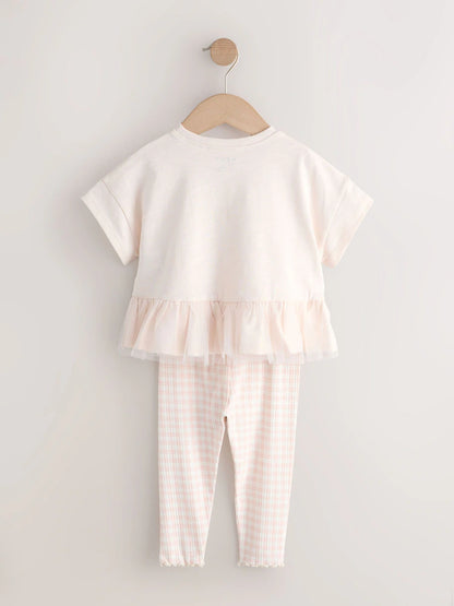 |Girl| Conjunto De Camiseta Peplum De Manga Curta e Legging Rosa Estilo Bailarina (3 meses a 7 anos)