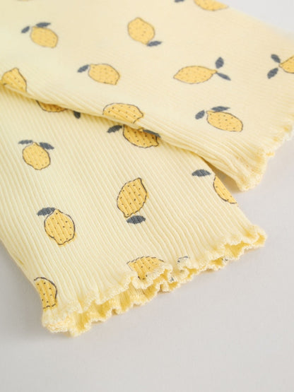 |BabyGirl| Conjunto De Blusa De Manga Comprida Com Babados e Calça Legging Para Bebê, Na Cor Amarelo Limão (0 meses a 2 anos)