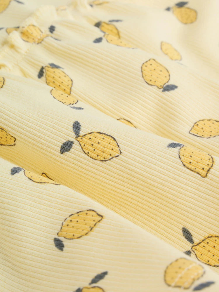 |BabyGirl| Conjunto De Blusa De Manga Comprida Com Babados e Calça Legging Para Bebê, Na Cor Amarelo Limão (0 meses a 2 anos)