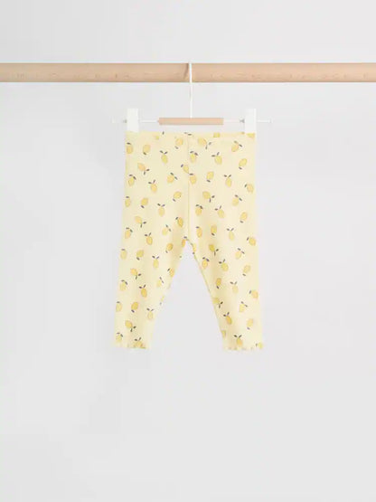|BabyGirl| Conjunto De Blusa De Manga Comprida Com Babados e Calça Legging Para Bebê, Na Cor Amarelo Limão (0 meses a 2 anos)