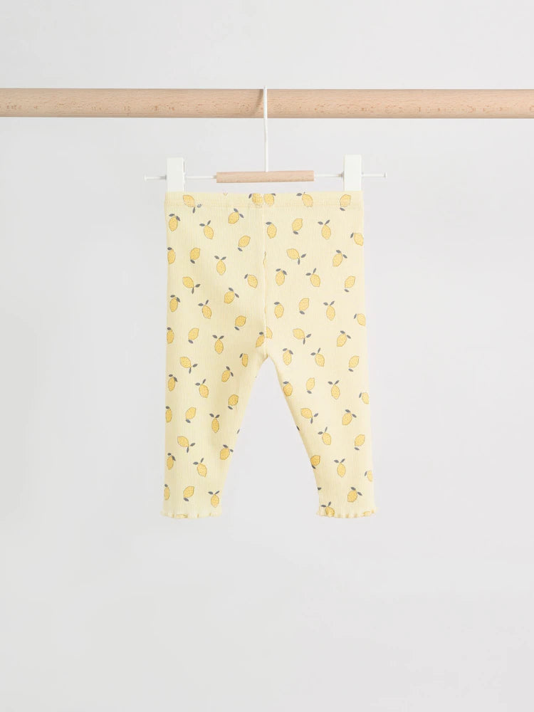 |BabyGirl| Conjunto De Blusa De Manga Comprida Com Babados e Calça Legging Para Bebê, Na Cor Amarelo Limão (0 meses a 2 anos)