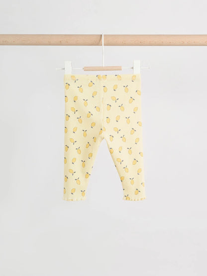 |BabyGirl| Conjunto De Blusa De Manga Comprida Com Babados e Calça Legging Para Bebê, Na Cor Amarelo Limão (0 meses a 2 anos)