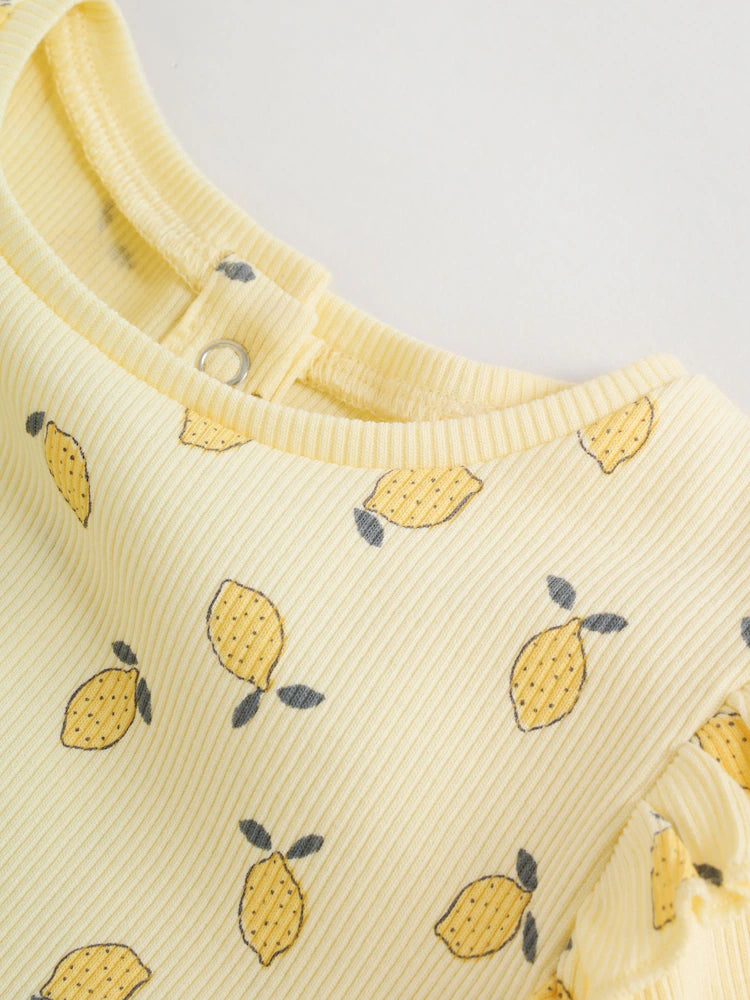 |BabyGirl| Conjunto De Blusa De Manga Comprida Com Babados e Calça Legging Para Bebê, Na Cor Amarelo Limão (0 meses a 2 anos)