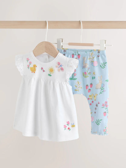 |BabyGirl| Conjunto De 2 Peças Para Bebê, Modelo Fairy, Com Blusa De Manga Curta e Calça Legging Na Cor Cru (0 meses a 2 anos)