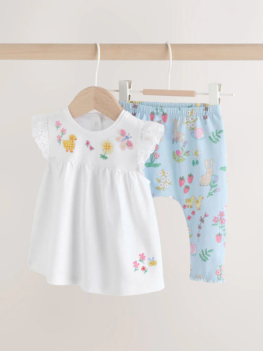 |BabyGirl| Conjunto De 2 Peças Para Bebê, Modelo Fairy, Com Blusa De Manga Curta e Calça Legging Na Cor Cru (0 meses a 2 anos)