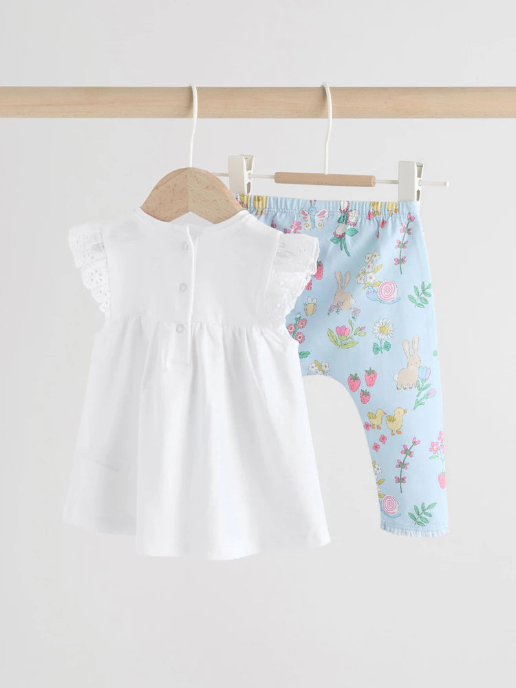 |BabyGirl| Conjunto De 2 Peças Para Bebê, Modelo Fairy, Com Blusa De Manga Curta e Calça Legging Na Cor Cru (0 meses a 2 anos)