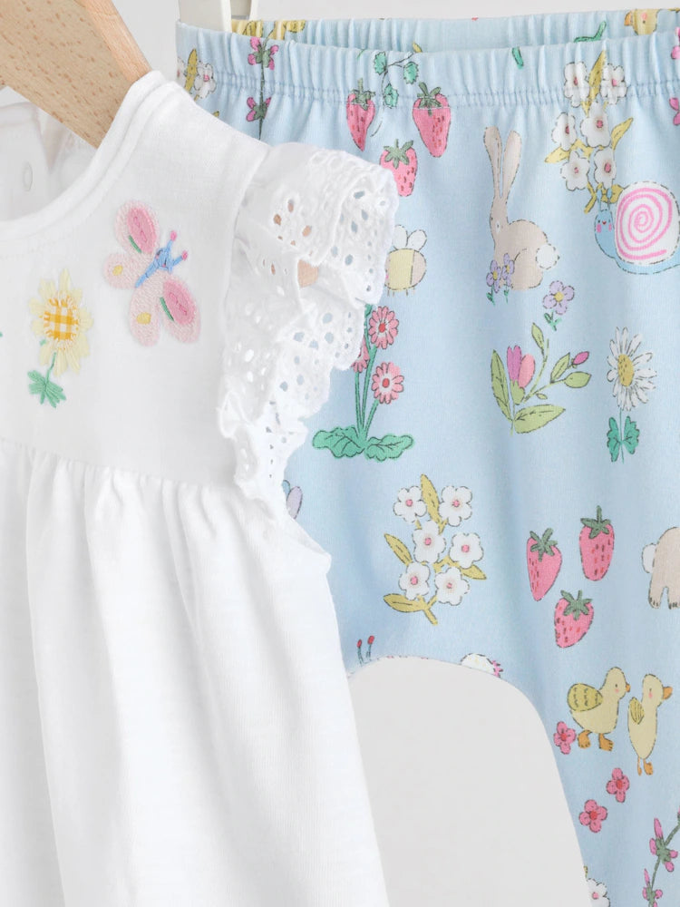 |BabyGirl| Conjunto De 2 Peças Para Bebê, Modelo Fairy, Com Blusa De Manga Curta e Calça Legging Na Cor Cru (0 meses a 2 anos)