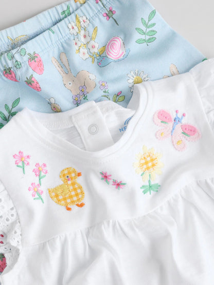 |BabyGirl| Conjunto De 2 Peças Para Bebê, Modelo Fairy, Com Blusa De Manga Curta e Calça Legging Na Cor Cru (0 meses a 2 anos)