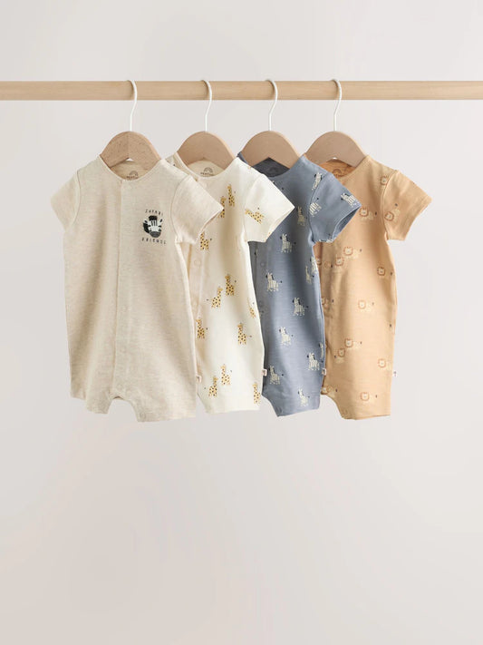 |BabyBoy| Conjunto Com 4 Macacões De Bebê Em Malha Com Estampa Animal Neutra