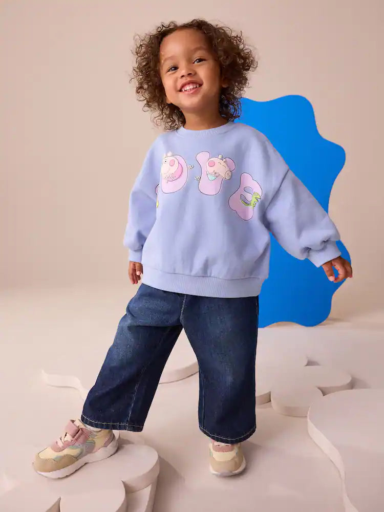|Girl| Blusa De Gola Redonda Azul Peppa Pig e Evie Pig (3 meses a 7 anos)