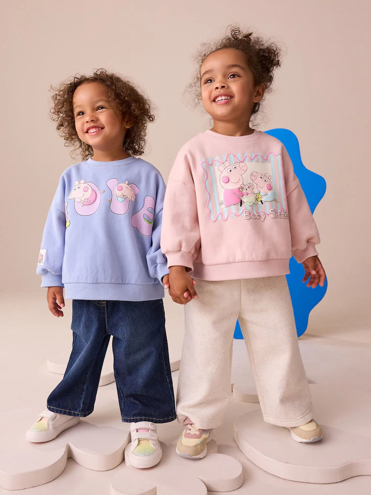 |Girl| Blusa De Gola Redonda Azul Peppa Pig e Evie Pig (3 meses a 7 anos)