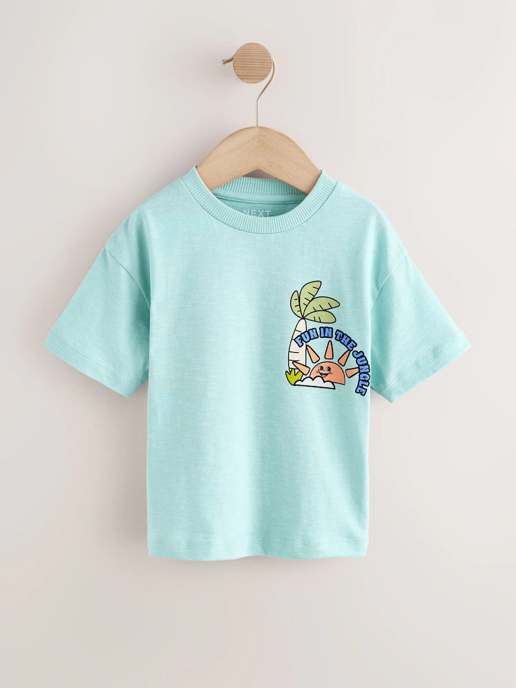 |Boy| Conjunto De 3 Camisetas Estampadas De Manga Curta Com Tema Safari Na Cor Laranja (3 meses a 7 anos)