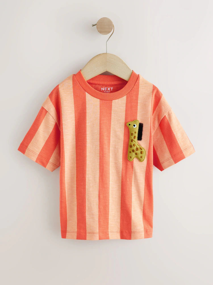 |Boy| Conjunto De 3 Camisetas Estampadas De Manga Curta Com Tema Safari Na Cor Laranja (3 meses a 7 anos)