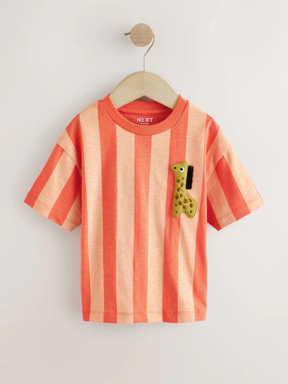 |Boy| Conjunto De 3 Camisetas Estampadas De Manga Curta Com Tema Safari Na Cor Laranja (3 meses a 7 anos)