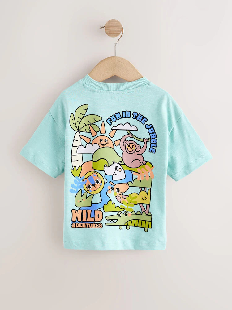 |Boy| Conjunto De 3 Camisetas Estampadas De Manga Curta Com Tema Safari Na Cor Laranja (3 meses a 7 anos)