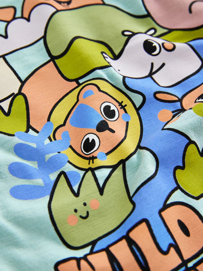 |Boy| Conjunto De 3 Camisetas Estampadas De Manga Curta Com Tema Safari Na Cor Laranja (3 meses a 7 anos)