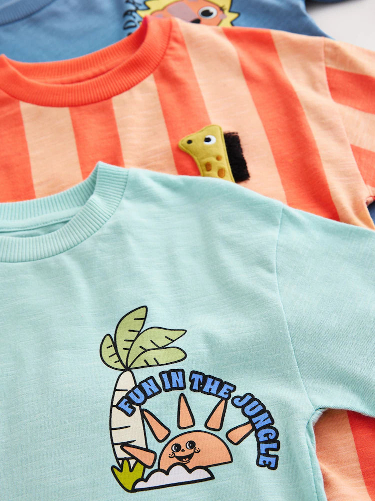 |Boy| Conjunto De 3 Camisetas Estampadas De Manga Curta Com Tema Safari Na Cor Laranja (3 meses a 7 anos)
