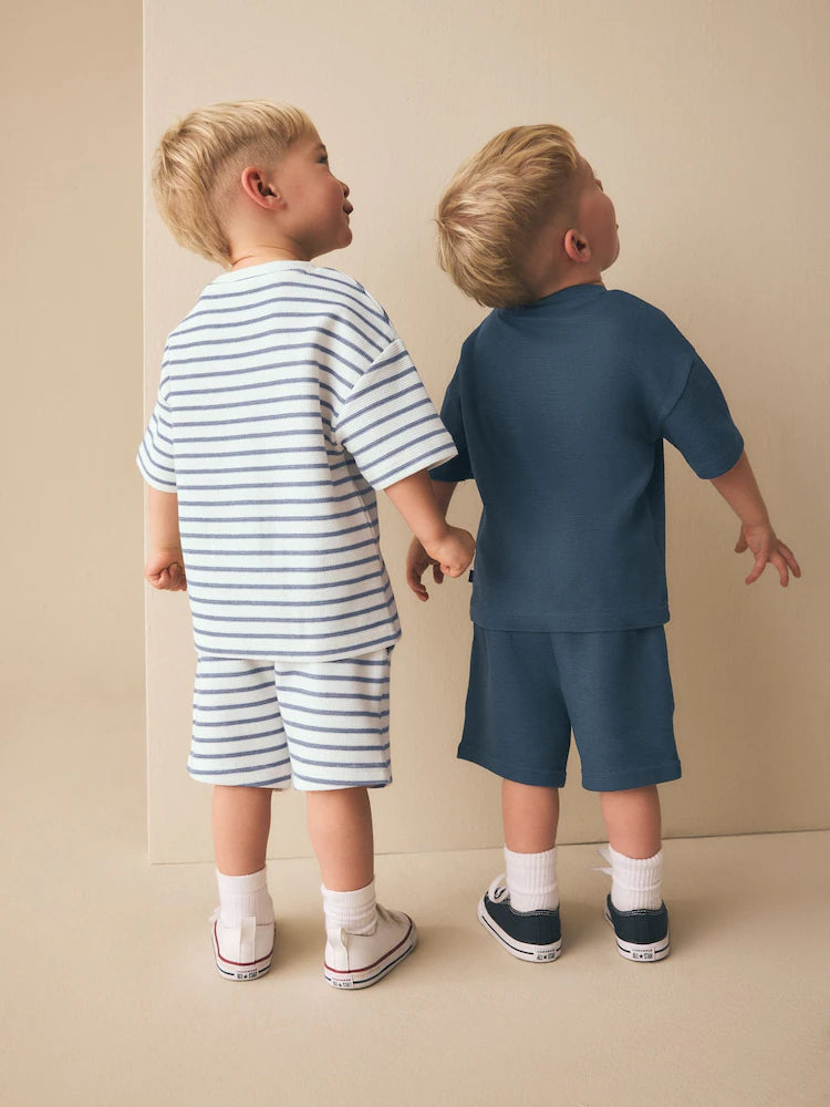 |Boy| Conjunto De Camiseta De Manga Curta e Shorts Listrados Em Azul e Branco (2 peças, tamanhos de 3 meses a 7 anos)