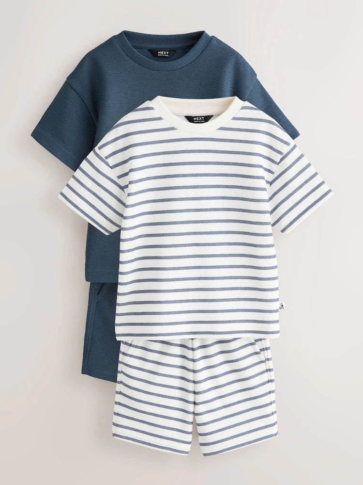 |Boy| Conjunto De Camiseta De Manga Curta e Shorts Listrados Em Azul e Branco (2 peças, tamanhos de 3 meses a 7 anos)