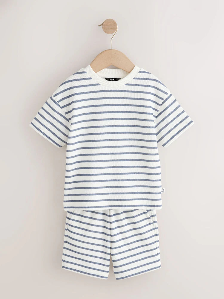 |Boy| Conjunto De Camiseta De Manga Curta e Shorts Listrados Em Azul e Branco (2 peças, tamanhos de 3 meses a 7 anos)