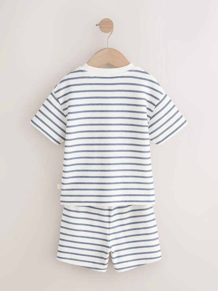 |Boy| Conjunto De Camiseta De Manga Curta e Shorts Listrados Em Azul e Branco (2 peças, tamanhos de 3 meses a 7 anos)