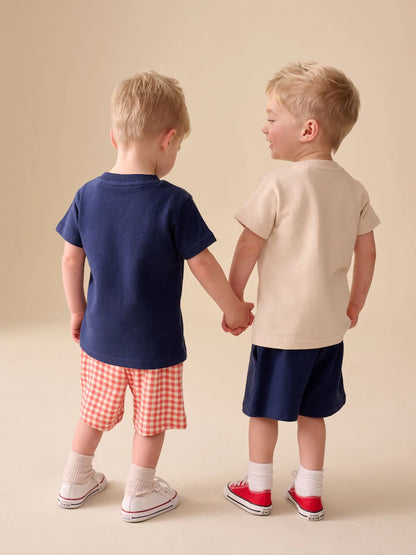 |Boy| Conjunto De Camiseta De Manga Curta e Shorts Acolchoados Com Estampa De Animais marinhos em tons de azul marinho e creme (2 peças)